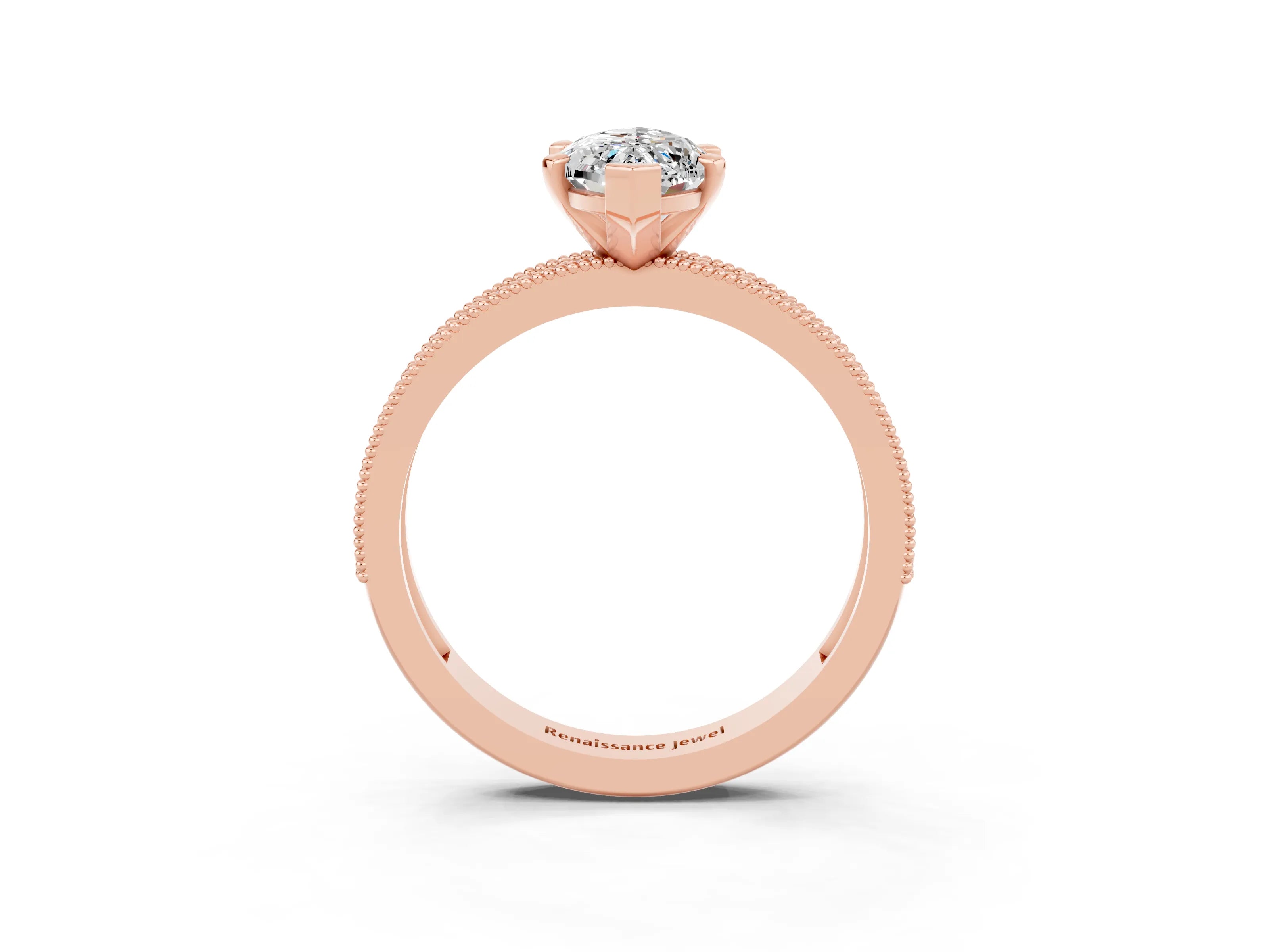 Rose gold Marquise Cut Moissanite Milgrain Pavé Engagement Ring with Four-Prong Setting_3