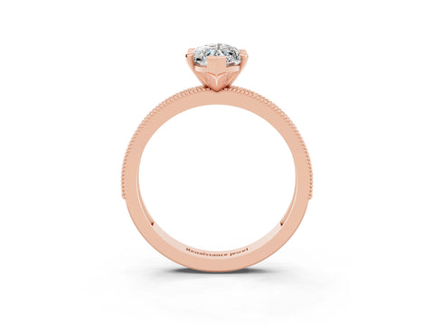 Rose gold Marquise Cut Moissanite Milgrain Pavé Engagement Ring with Four-Prong Setting_3