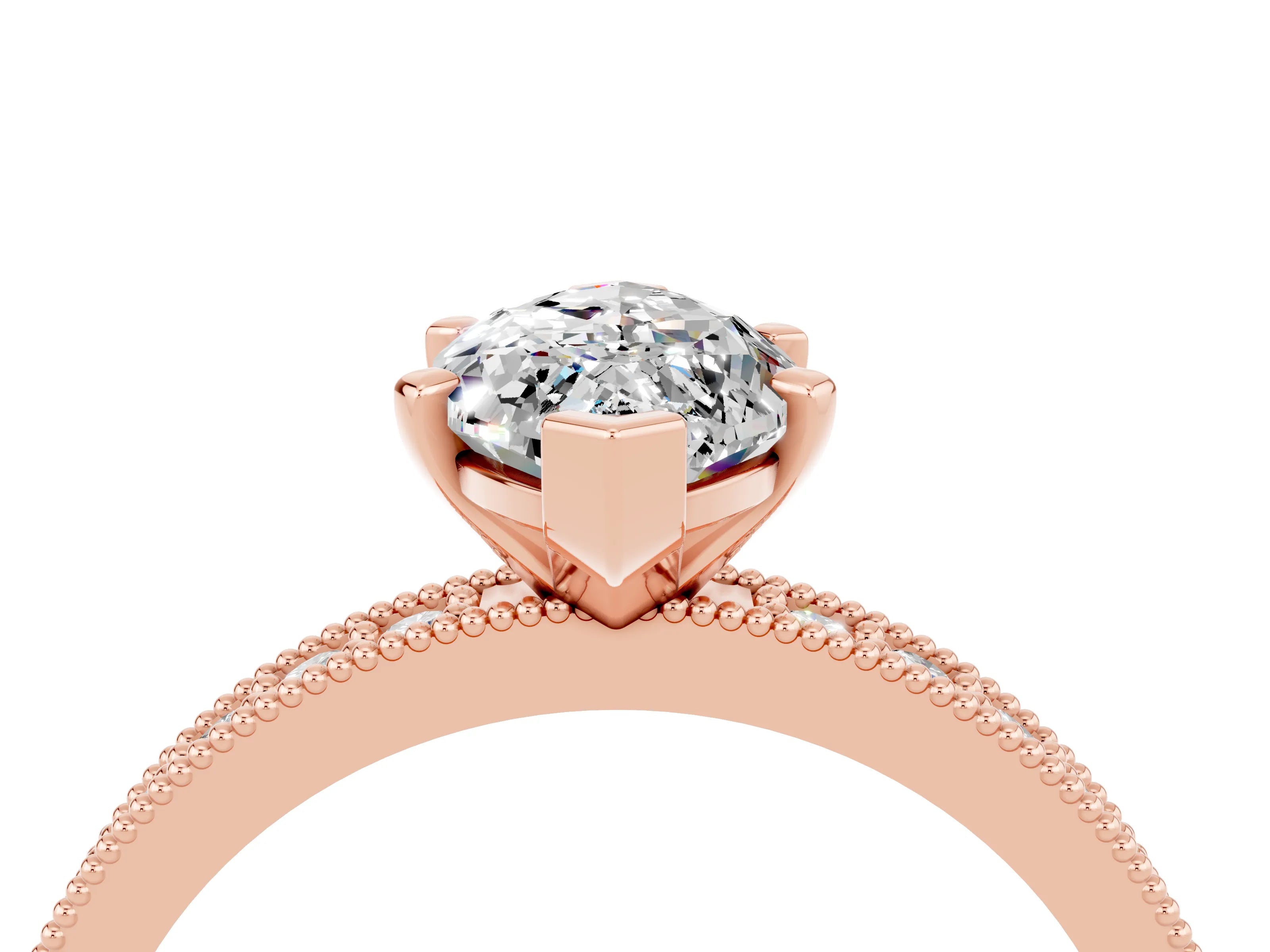 Rose gold Marquise Cut Moissanite Milgrain Pavé Engagement Ring with Four-Prong Setting_4