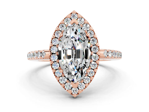 Rose gold Marquise Cut Moissanite Pavé Halo Ring with Four-Prong Setting_12