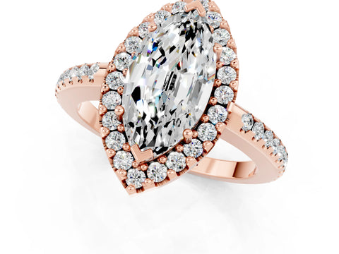 Rose gold Marquise Cut Moissanite Pavé Halo Ring with Four-Prong Setting_13