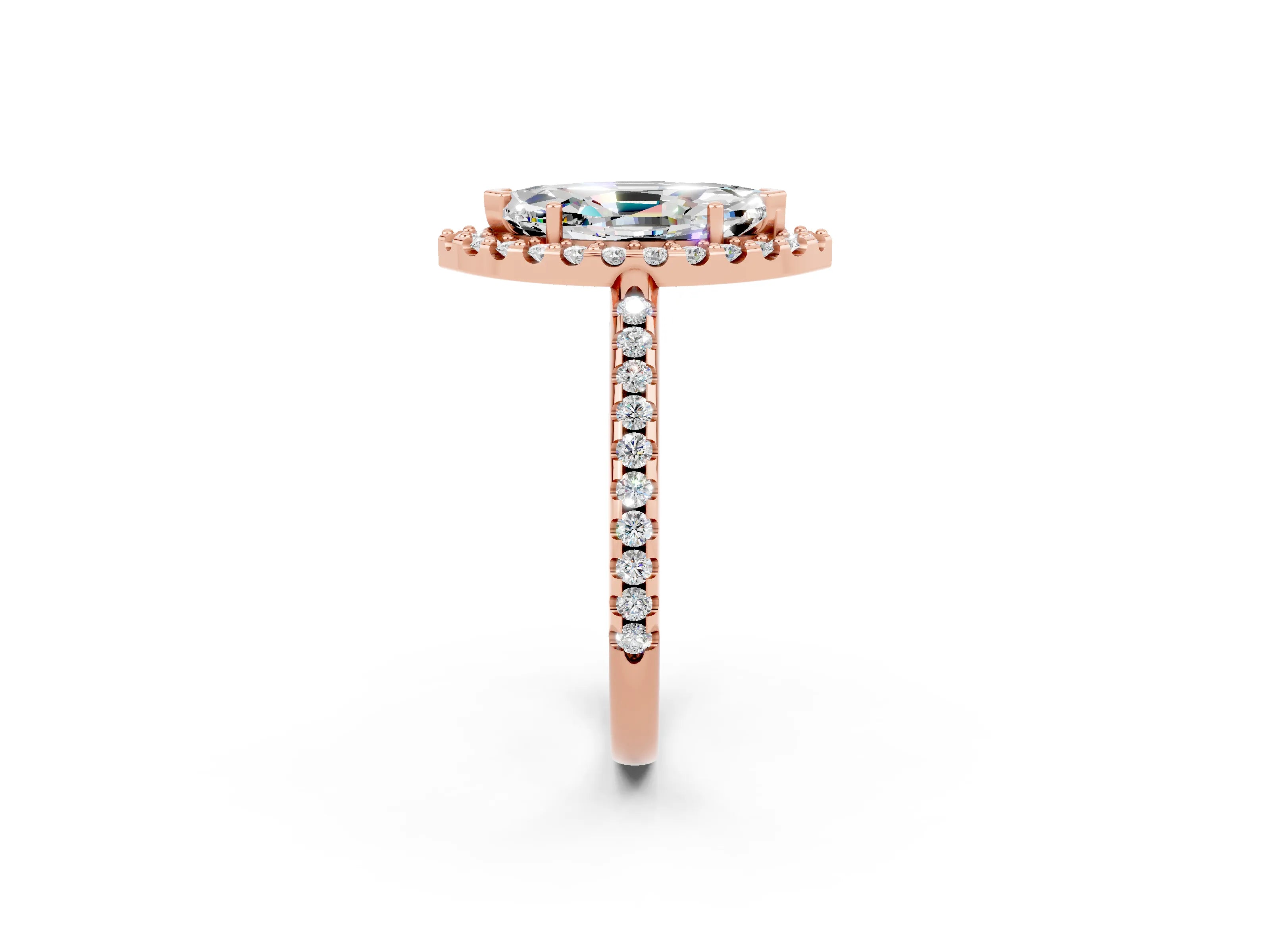 Rose gold Marquise Cut Moissanite Pavé Halo Ring with Four-Prong Setting_14