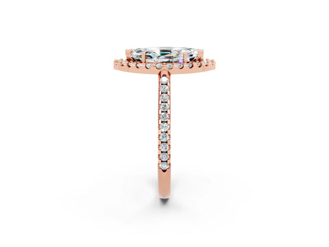 Rose gold Marquise Cut Moissanite Pavé Halo Ring with Four-Prong Setting_14