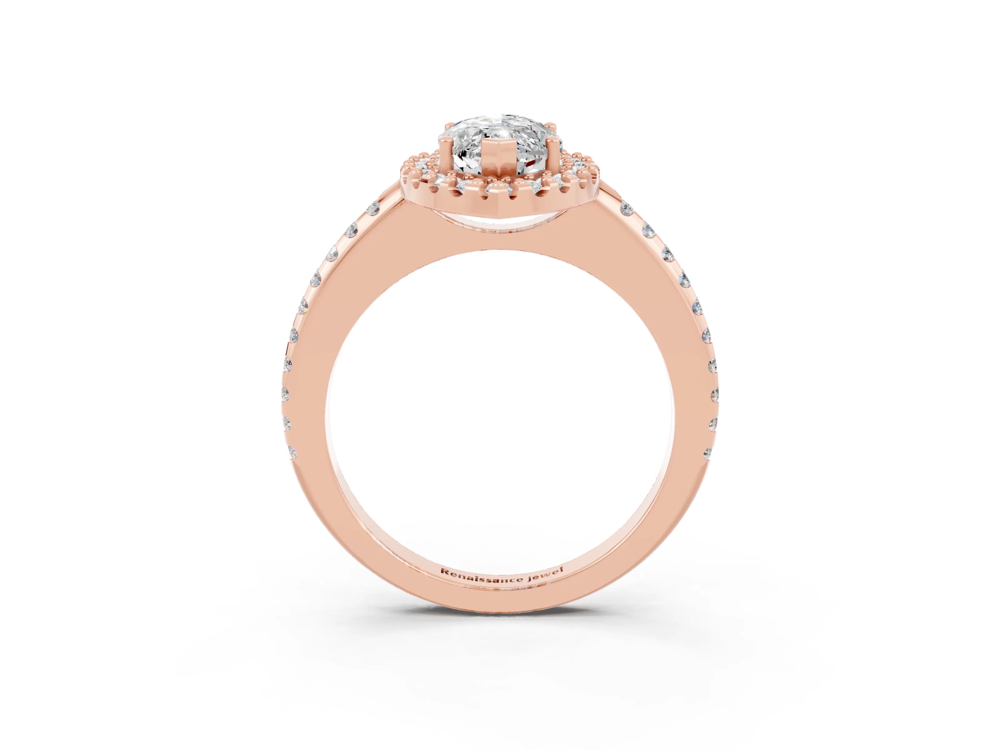 Rose gold Marquise Cut Moissanite Pavé Halo Ring with Four-Prong Setting_15