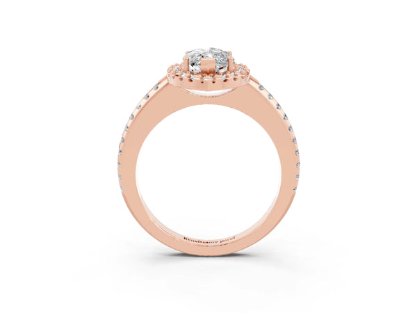 Rose gold Marquise Cut Moissanite Pavé Halo Ring with Four-Prong Setting