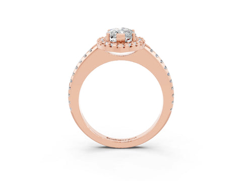 Rose gold Marquise Cut Moissanite Pavé Halo Ring with Four-Prong Setting_15