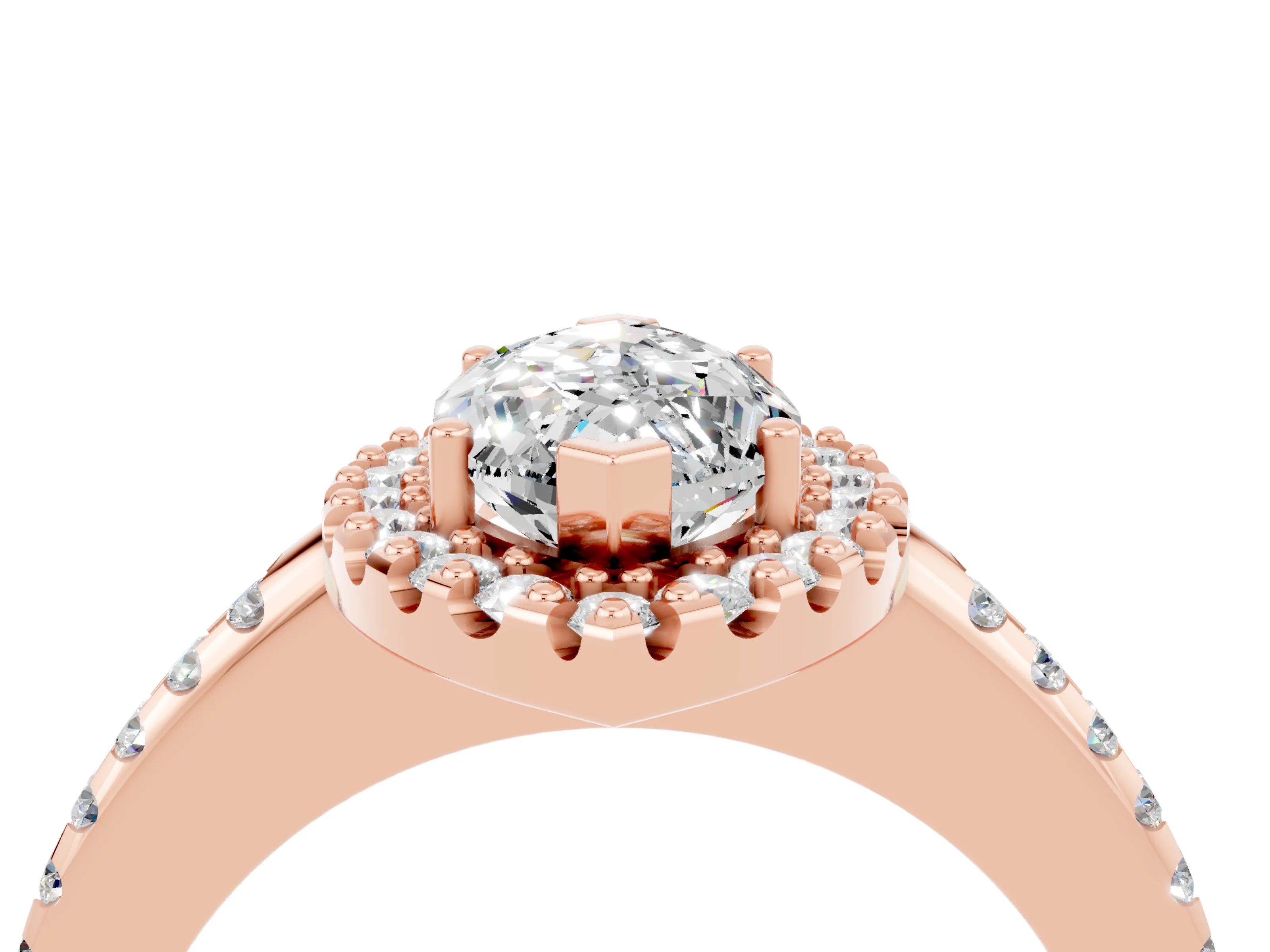 Rose gold Marquise Cut Moissanite Pavé Halo Ring with Four-Prong Setting_16