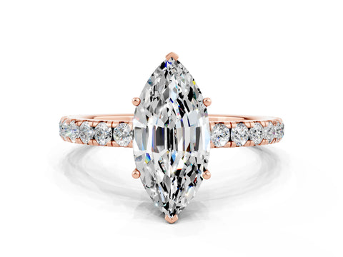 Rose gold Marquise Cut Moissanite Pavé Solitaire Engagement Ring with Four-Prong Setting_12