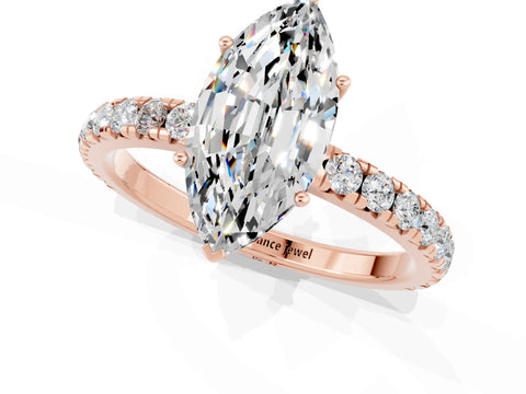 Rose gold Marquise Cut Moissanite Pavé Solitaire Engagement Ring with Four-Prong Setting_13