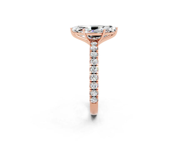 Rose gold Marquise Cut Moissanite Pavé Solitaire Engagement Ring with Four-Prong Setting