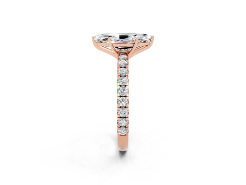 Rose gold Marquise Cut Moissanite Pavé Solitaire Engagement Ring with Four-Prong Setting_14