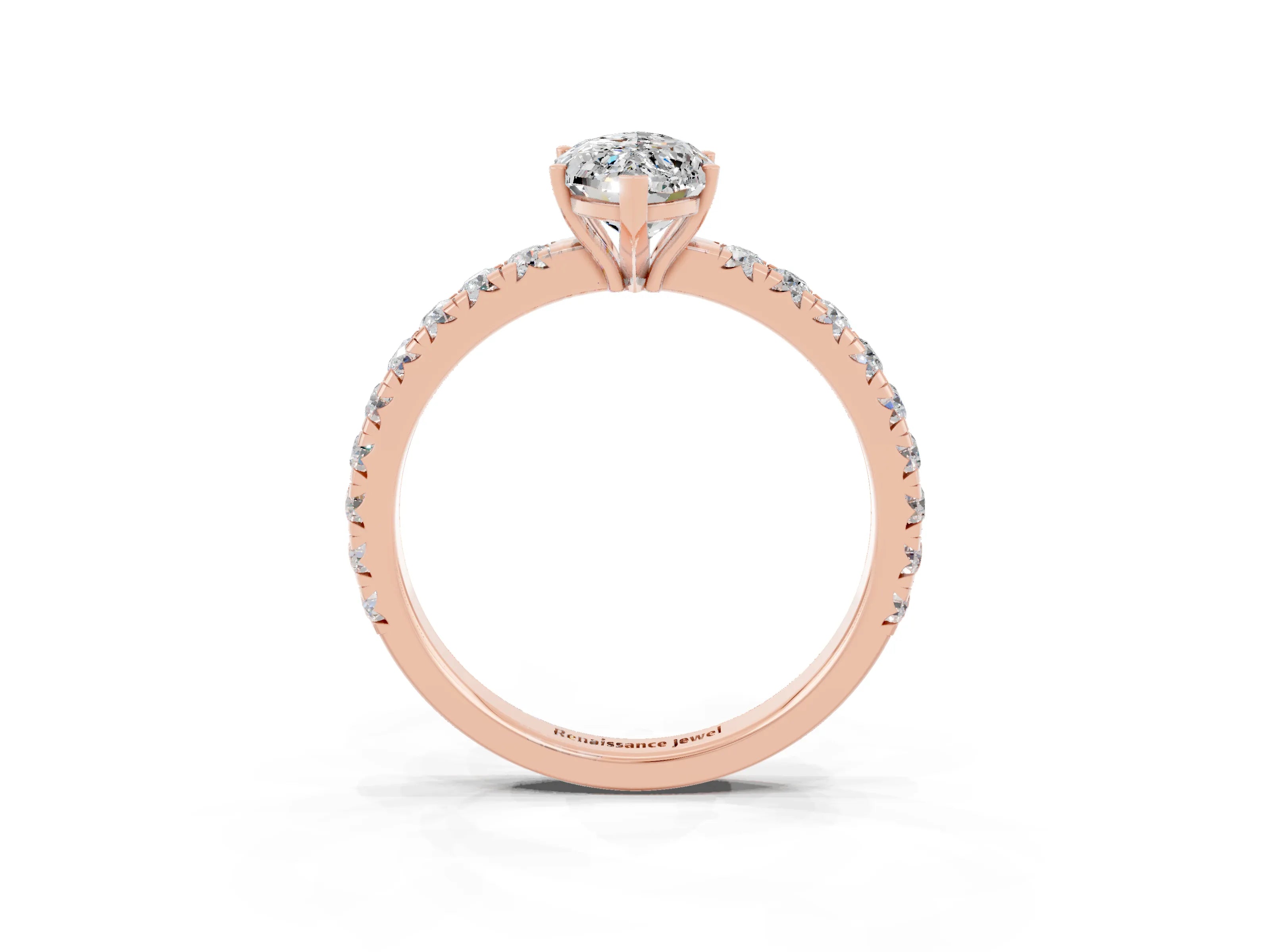Rose gold Marquise Cut Moissanite Pavé Solitaire Engagement Ring with Four-Prong Setting_15