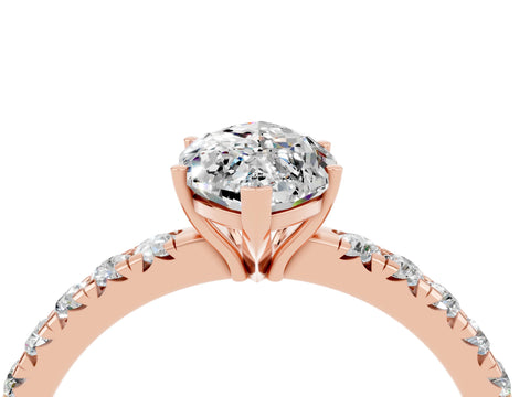 Rose gold Marquise Cut Moissanite Pavé Solitaire Engagement Ring with Four-Prong Setting_16