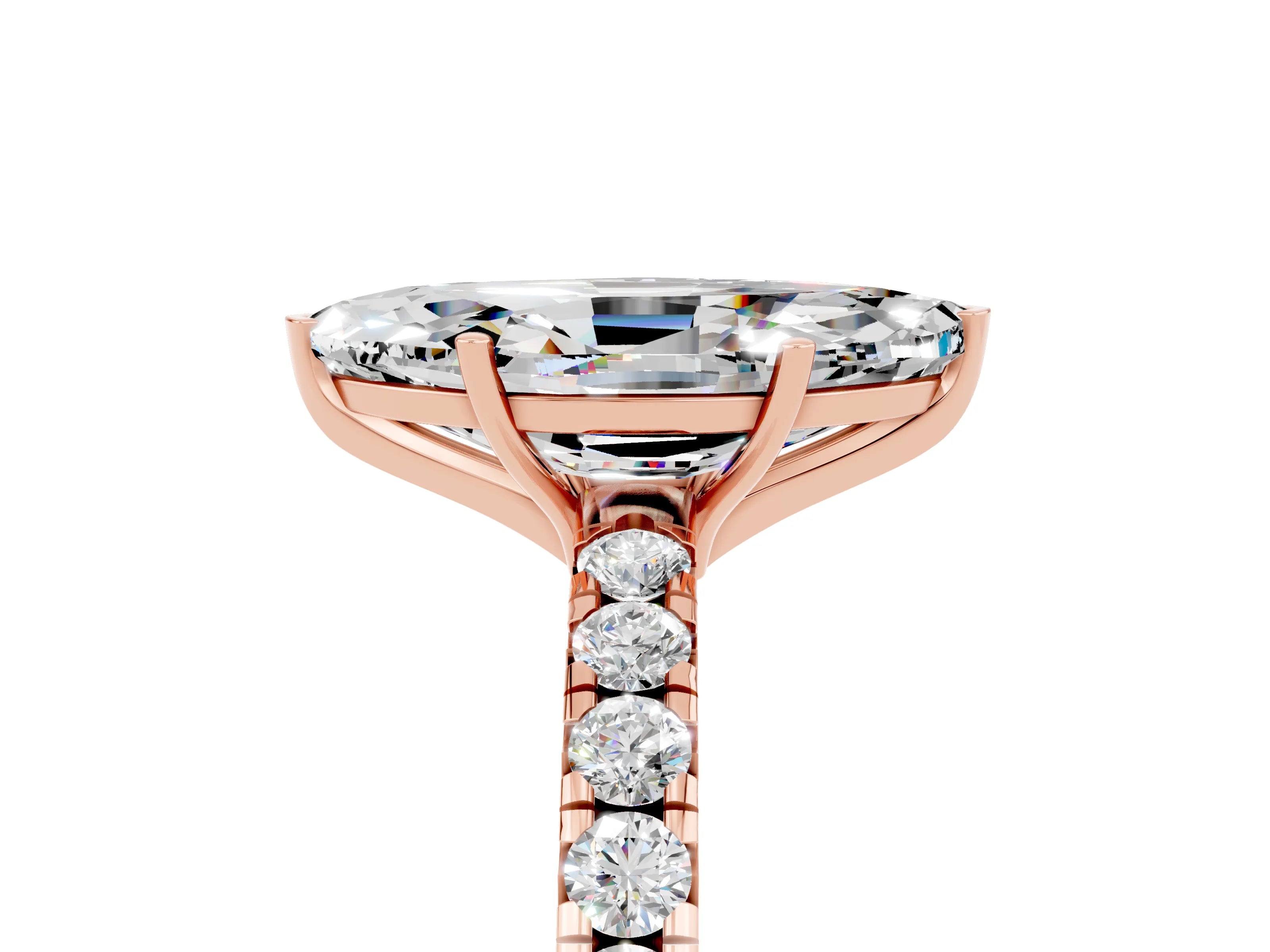 Rose gold Marquise Cut Moissanite Pavé Solitaire Engagement Ring with Four-Prong Setting_17