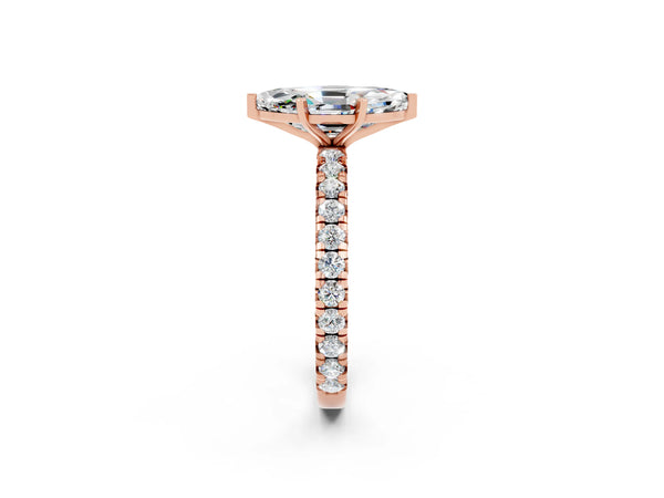 Rose gold Marquise Cut Moissanite Pavé Solitaire Ring with Round Band and Prong Setting