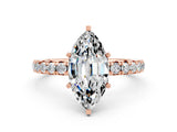 Rose gold Marquise Cut Moissanite Pavé Solitaire Ring with Round Band and Prong Setting_24