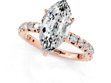 Rose gold Marquise Cut Moissanite Pavé Solitaire Ring with Round Band and Prong Setting_25