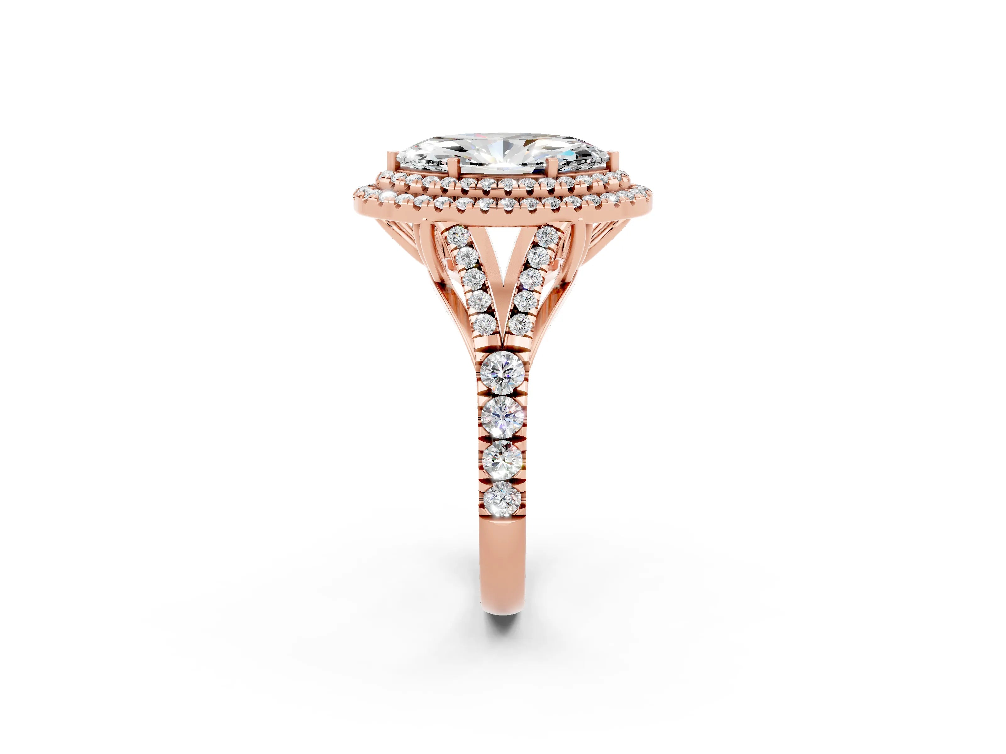 Rose gold Marquise Cut Moissanite Pavé Split Shank Double Halo Engagement Ring_14