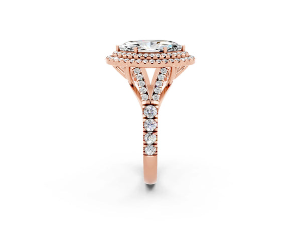 Rose gold Marquise Cut Moissanite Pavé Split Shank Double Halo Engagement Ring