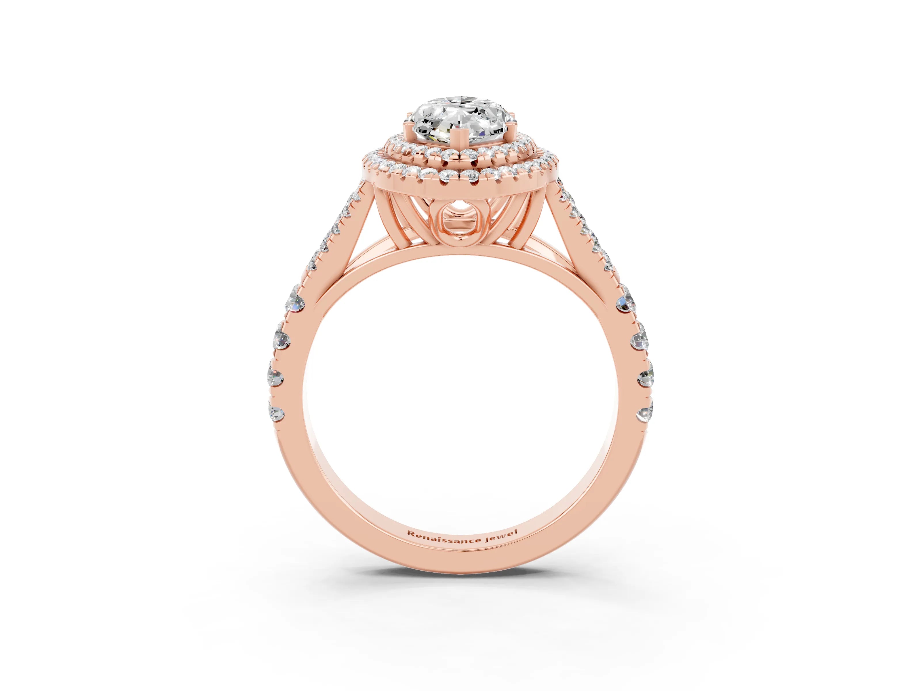 Rose gold Marquise Cut Moissanite Pavé Split Shank Double Halo Engagement Ring_15