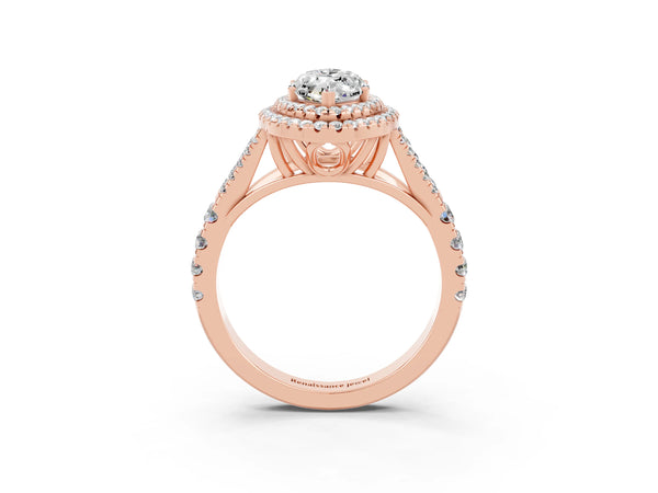 Rose gold Marquise Cut Moissanite Pavé Split Shank Double Halo Engagement Ring