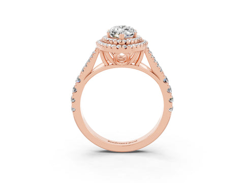 Rose gold Marquise Cut Moissanite Pavé Split Shank Double Halo Engagement Ring_15