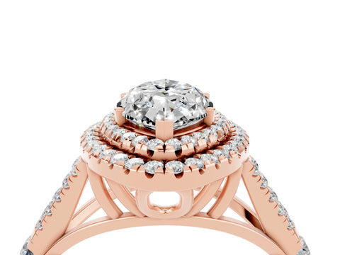 Rose gold Marquise Cut Moissanite Pavé Split Shank Double Halo Engagement Ring_16