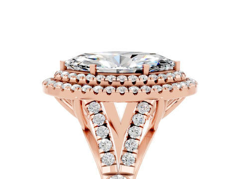 Rose gold Marquise Cut Moissanite Pavé Split Shank Double Halo Engagement Ring_17