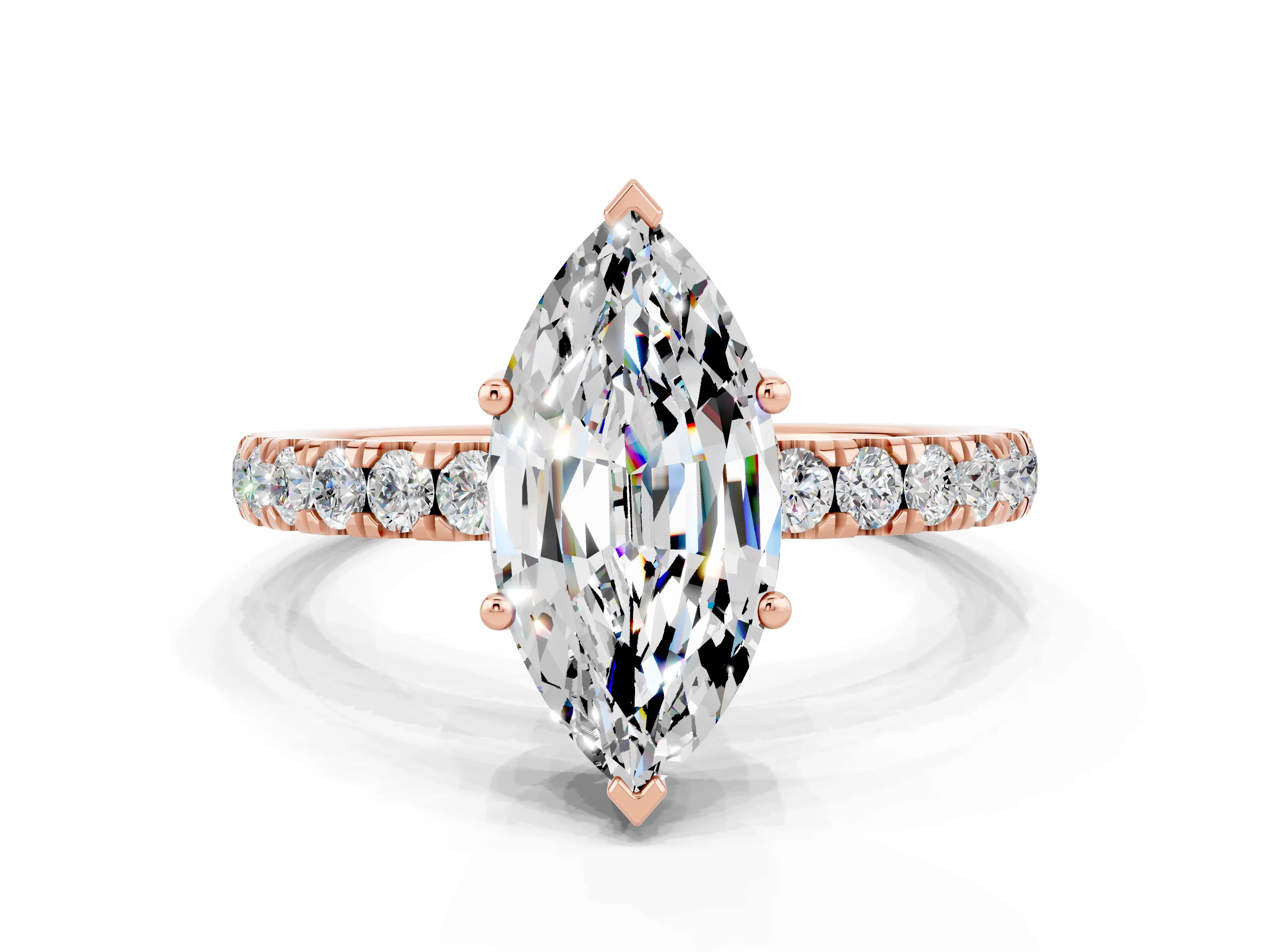 Rose gold Marquise Cut Moissanite Pave Band Solitaire Ring with Four-Prong Setting_24
