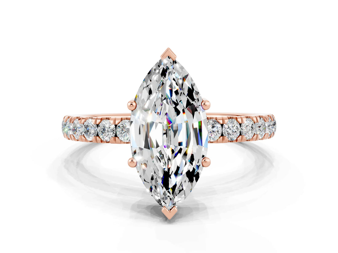 Rose gold Marquise Cut Moissanite Pave Band Solitaire Ring with Four-Prong Setting_24
