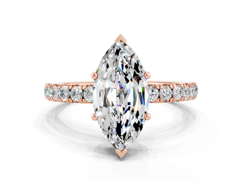 Rose gold Marquise Cut Moissanite Pave Band Solitaire Ring with Four-Prong Setting_24