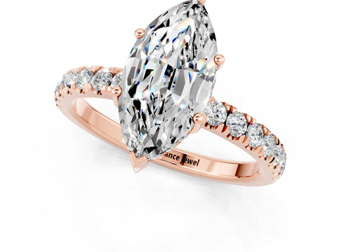 Rose gold Marquise Cut Moissanite Pave Band Solitaire Ring with Four-Prong Setting_25