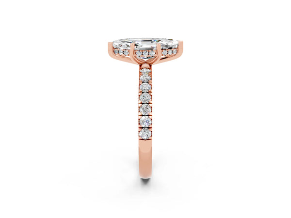 Rose gold Marquise Cut Moissanite Pave Band Solitaire Ring with Round  and Prong Setting