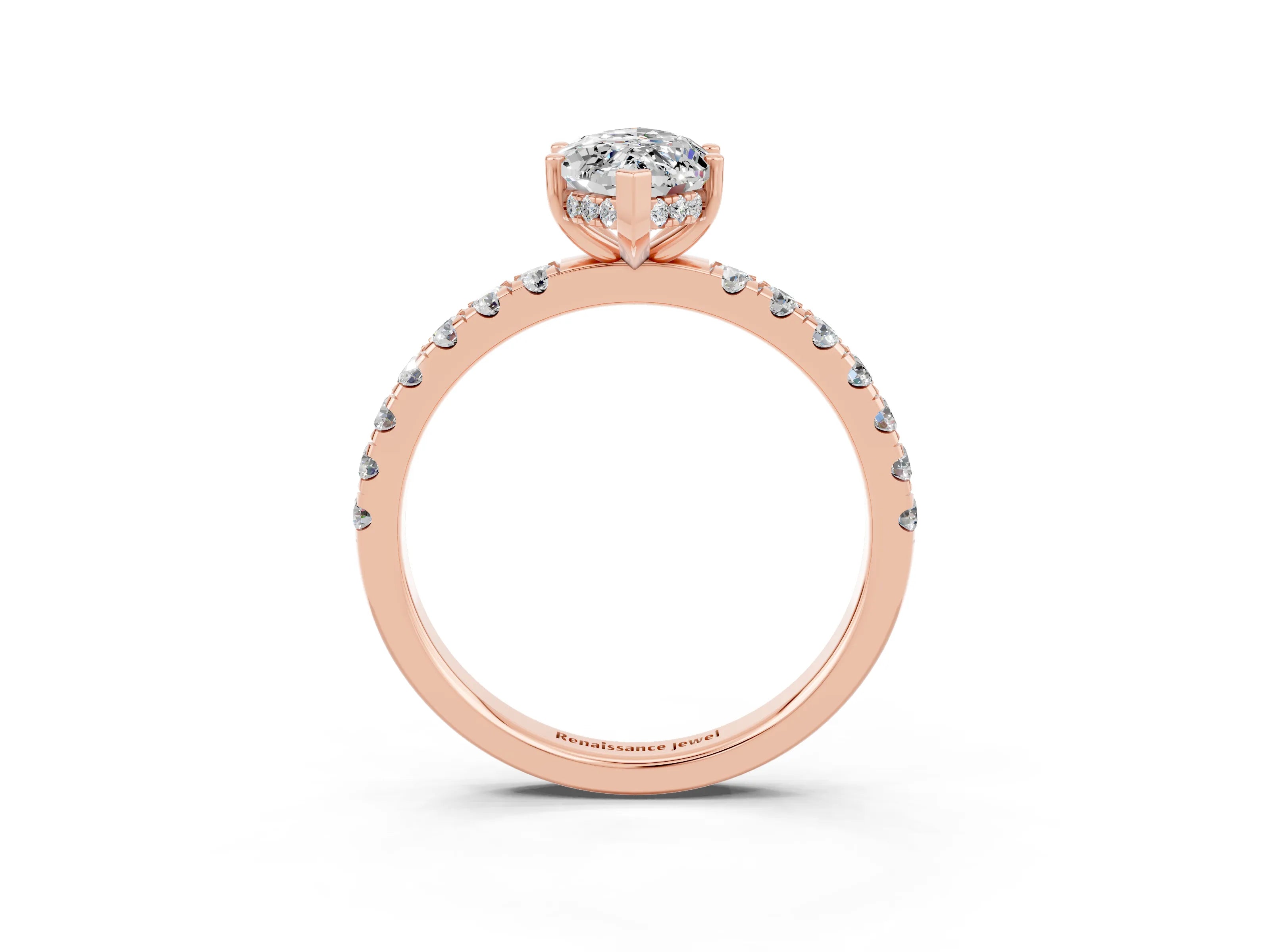 Rose gold Marquise Cut Moissanite Pave Band Solitaire Ring with Four-Prong Setting_27