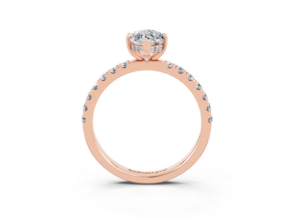 Rose gold Marquise Cut Moissanite Pave Band Solitaire Ring with Round  and Prong Setting