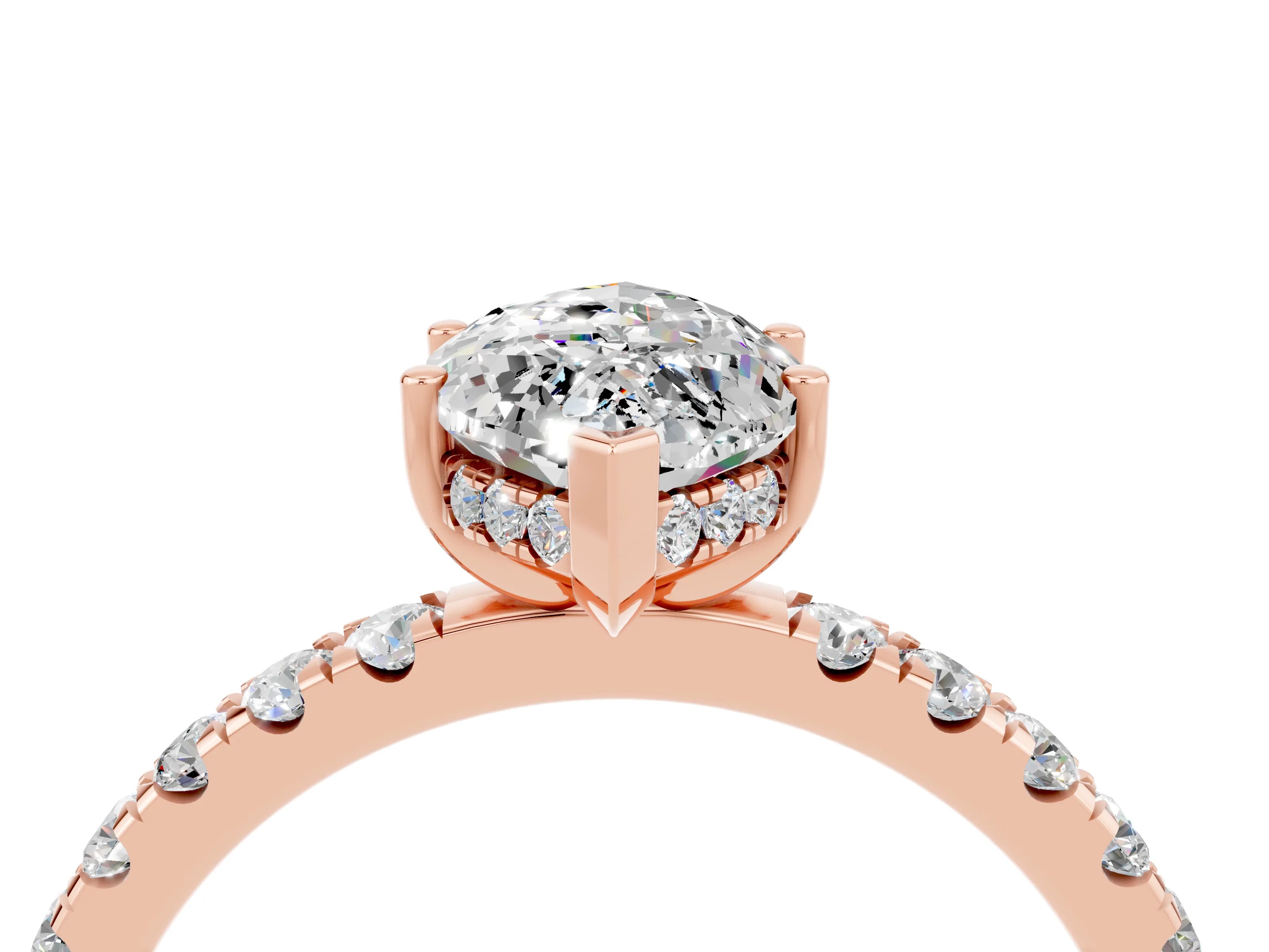 Rose gold Marquise Cut Moissanite Pave Band Solitaire Ring with Four-Prong Setting_28