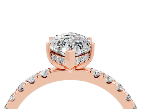 Rose gold Marquise Cut Moissanite Pave Band Solitaire Ring with Four-Prong Setting_28