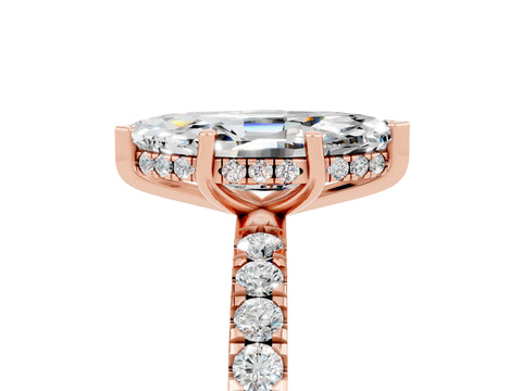 Rose gold Marquise Cut Moissanite Pave Band Solitaire Ring with Four-Prong Setting_29