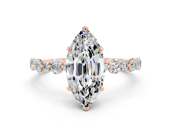 Rose gold Marquise Cut Moissanite Prong Set Engagement Ring with Pavé Band
