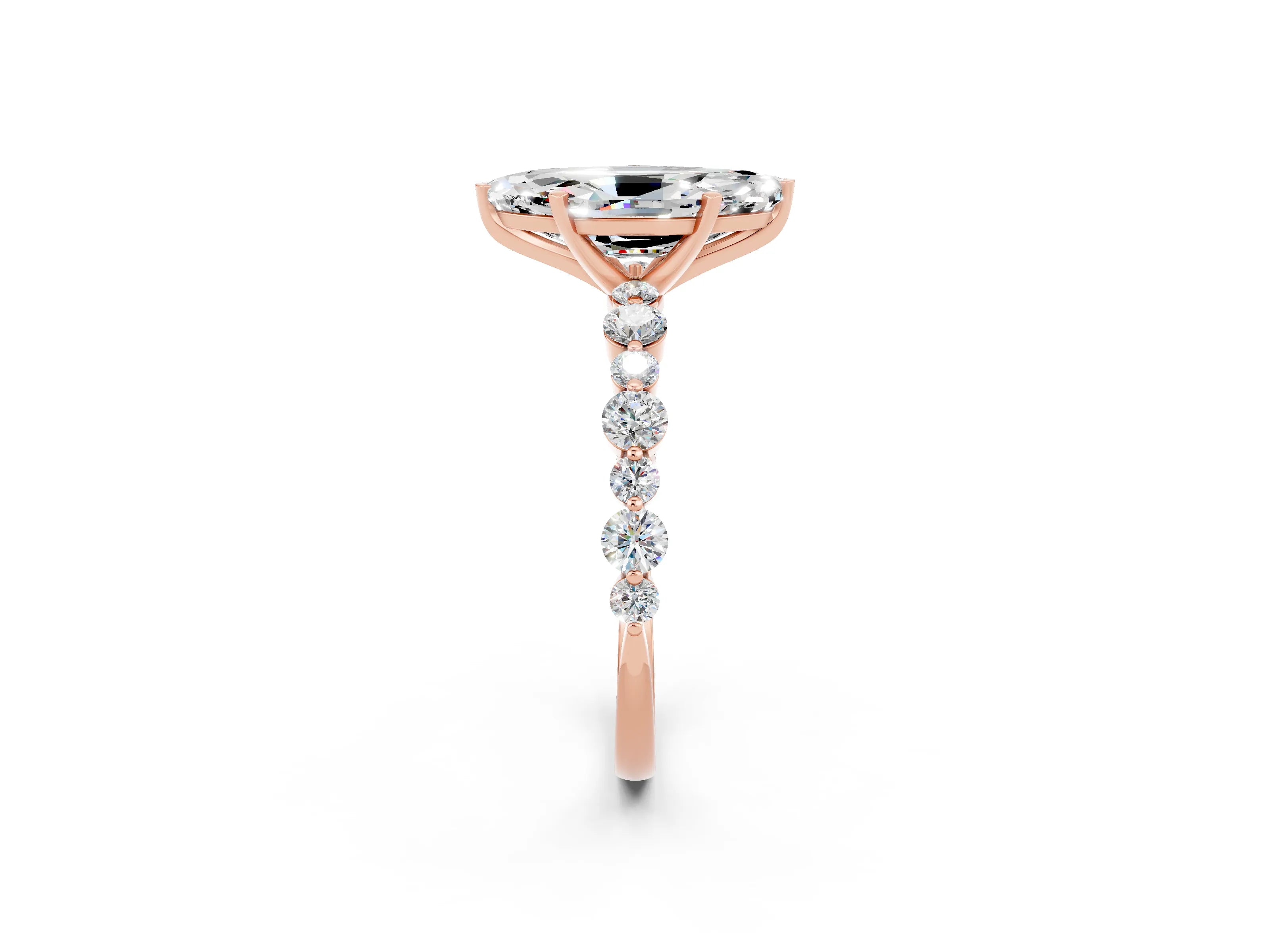 Rose gold Marquise Cut Moissanite Prong Set Engagement Ring with Pavé Band_2