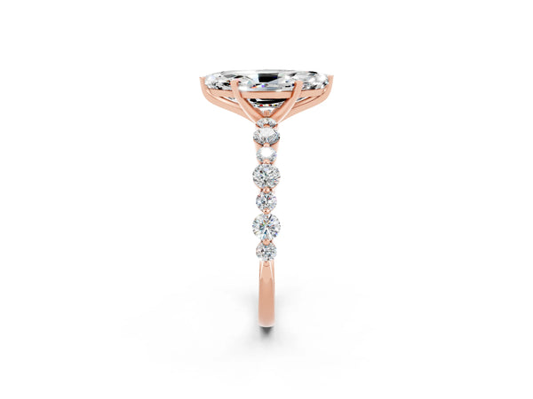 Rose gold Marquise Cut Moissanite Prong Set Engagement Ring with Pavé Band