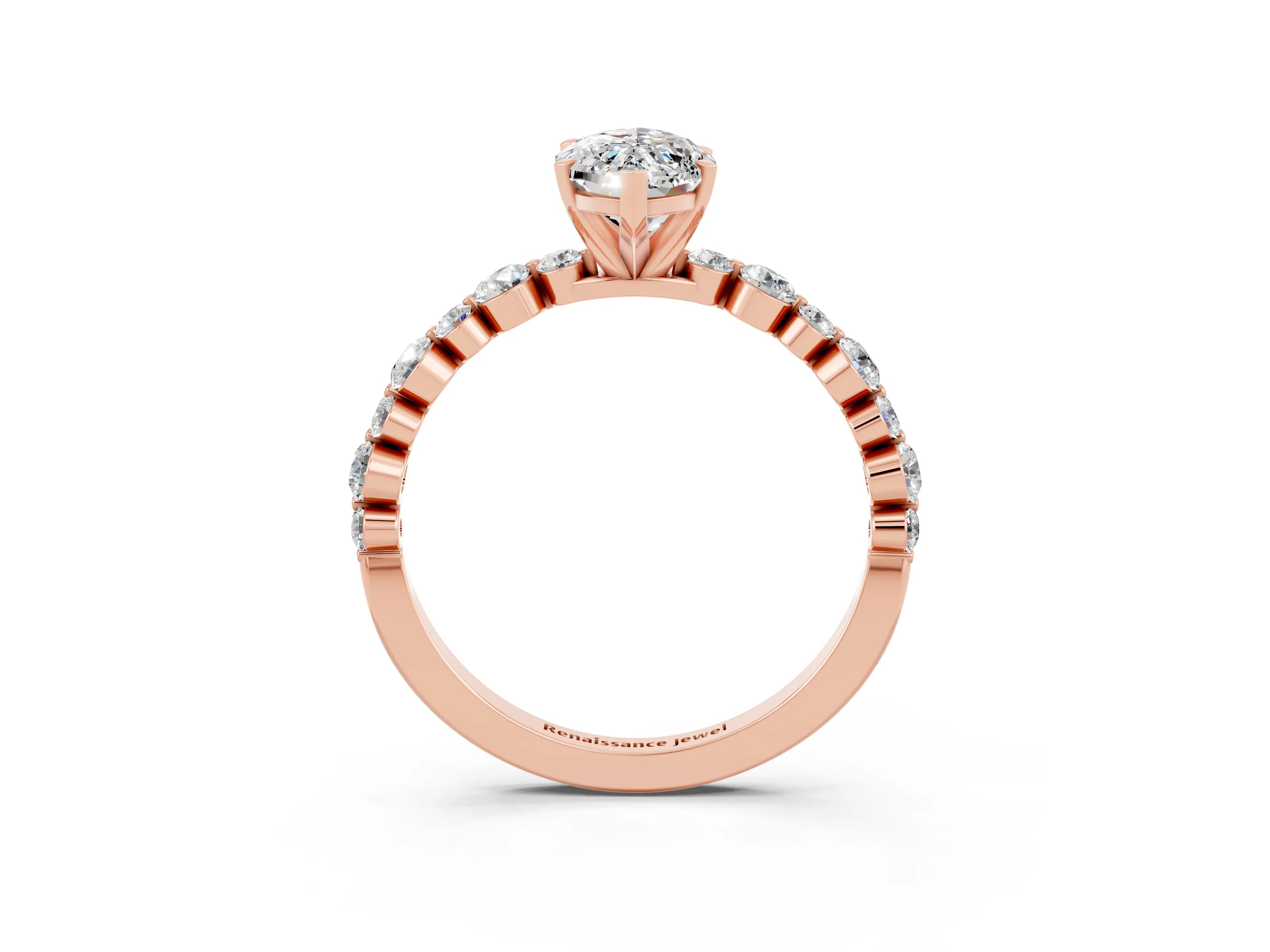 Rose gold Marquise Cut Moissanite Prong Set Engagement Ring with Pavé Band_3