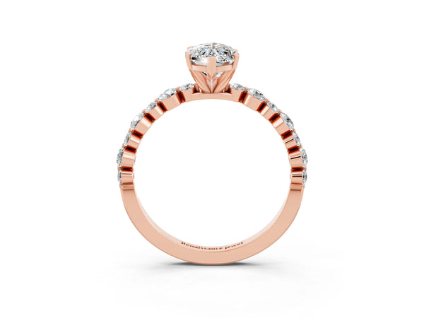 Rose gold Marquise Cut Moissanite Prong Set Engagement Ring with Pavé Band