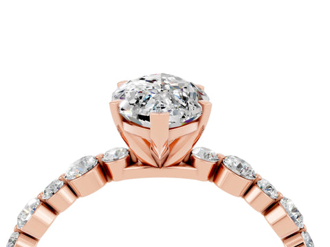 Rose gold Marquise Cut Moissanite Prong Set Engagement Ring with Pavé Band_4