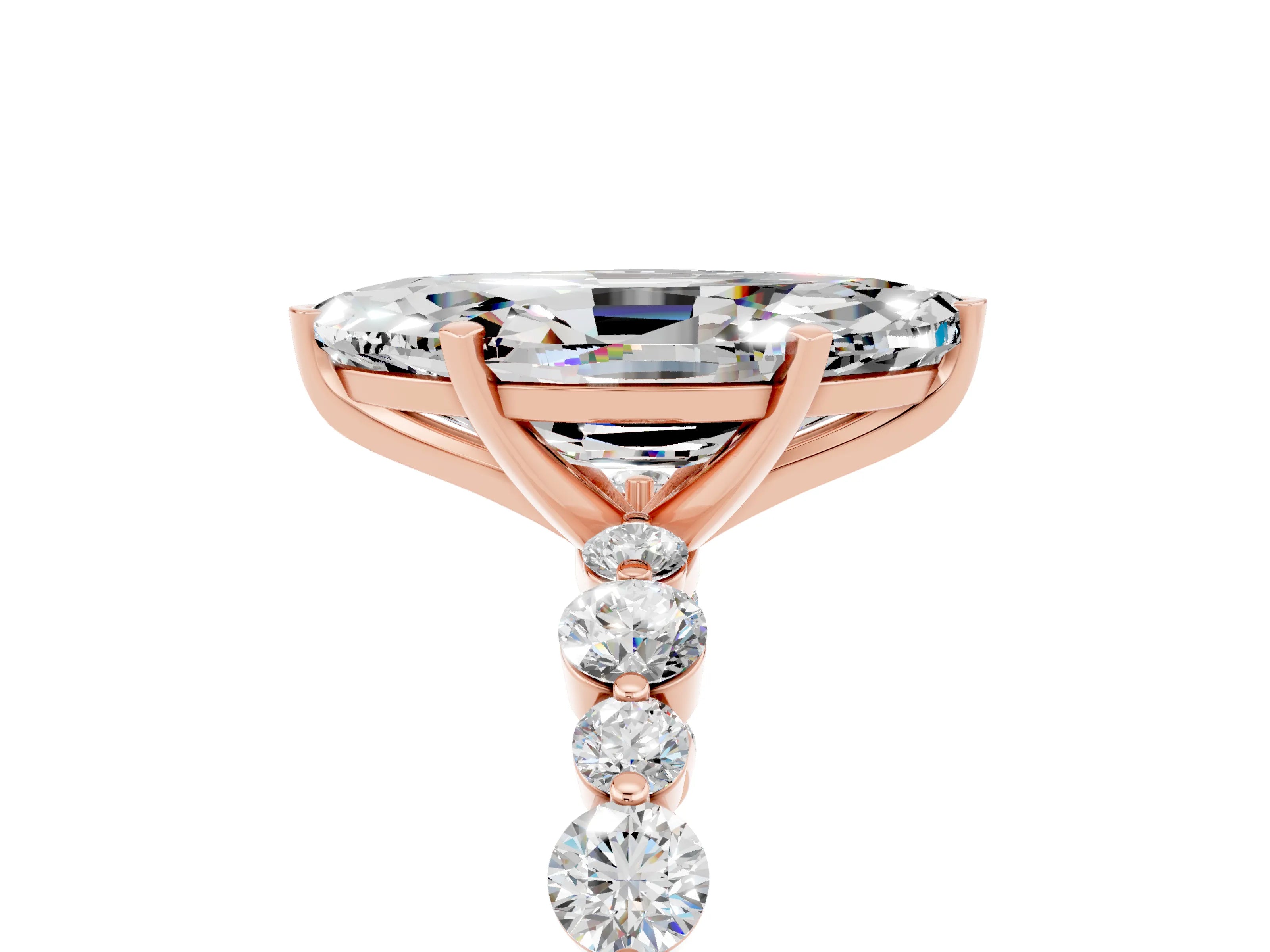 Rose gold Marquise Cut Moissanite Prong Set Engagement Ring with Pavé Band_5