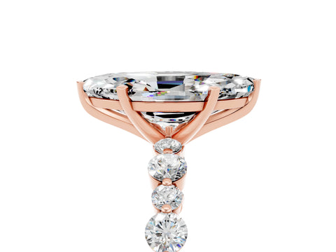 Rose gold Marquise Cut Moissanite Prong Set Engagement Ring with Pavé Band_5