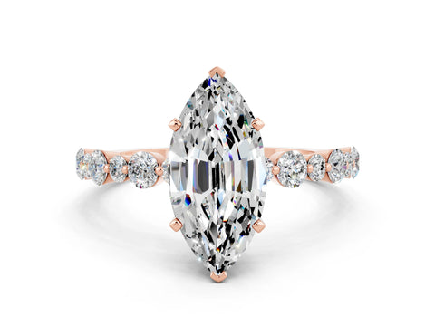 Rose gold Marquise Cut Moissanite Prong Set Engagement Ring with Pavé Band