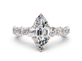 Rose gold Marquise Cut Moissanite Prong Setting with Side Stones on a Pave Band