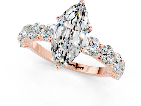 Rose gold Marquise Cut Moissanite Prong Setting with Side Stones on a Pave Band_1