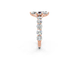 Rose gold Marquise Cut Moissanite Prong Setting with Side Stones on a Pave Band_2